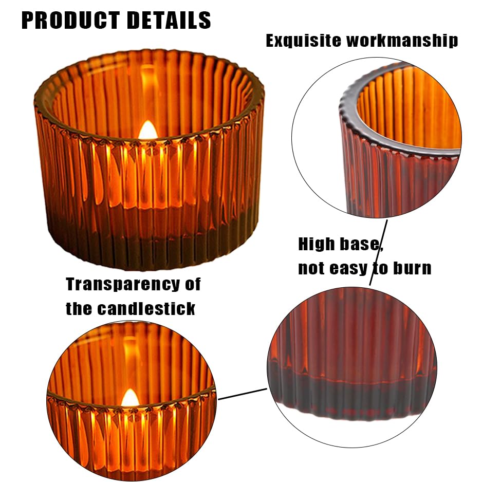 Clear Tealight Candle Holder Set of 24,Glass Votive Candle Holders, Decorative Round Ribbed Candle Holders for Home Decor (Brown) - color: Brown