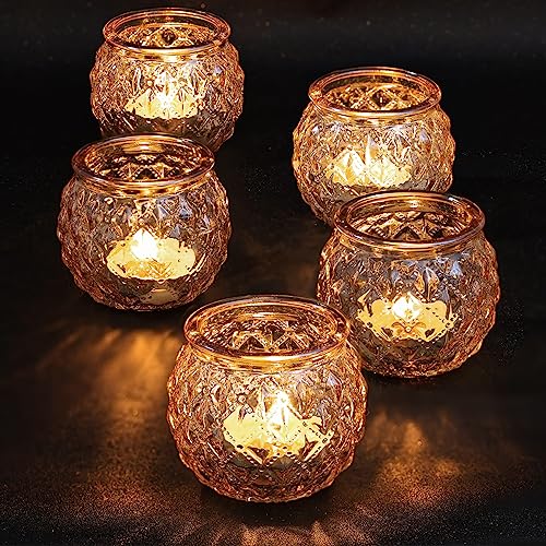 DARJEN Gold Votive Candle Holders Set of 24- Round Glass Candle Holders Bulk for Table Centerpiece, Tea Lights Candle Holders for Wedding Shower, Party, Home Decor - color: Gold