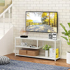 Function Home TV Stand for TVs up to 55 Inch, 3 Tier Entertainment Center, Media Console with Open Storage Shelves for Living Room Bedroom, 47” Modern TV Table with Wood Top White Metal Legs - color: 47" White