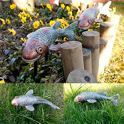Set of 2 Antique Koi Fish Statue, Outdoor Garden Sculpture for Patio, Backyard, Pond, and Home Decor - color: Bronze