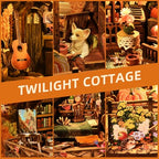 TOYQI Book Nook Kit, Book Nook Kits for Adults, DIY Miniature Dollhouse Kit 3D Wooden Puzzle Booknook Bookend with LED Light - style: TWILIGHT COTTAGE