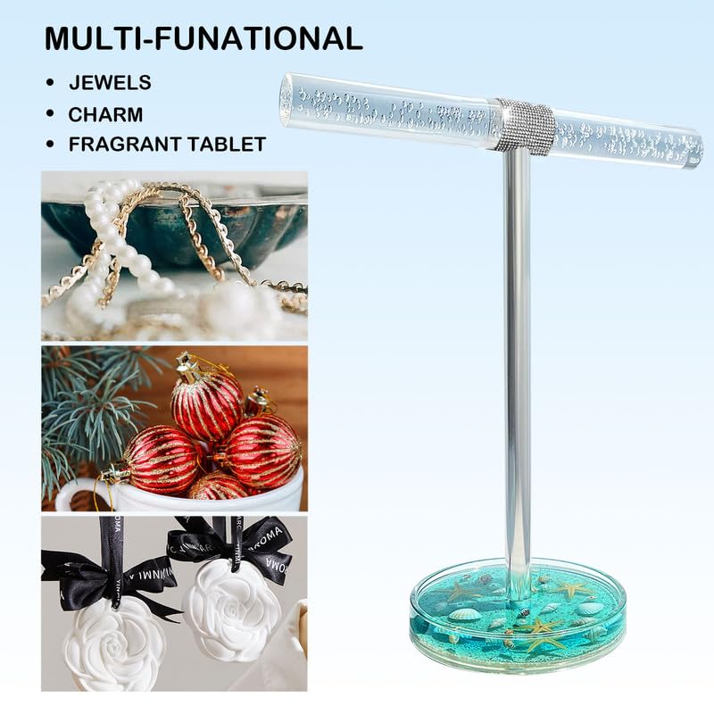 FONMY Jewelry Stand Holder Organizer Acrylic w/Nature Seashell Handmade,Seascape Countertop Jewelry Holder,Gift for Women,Jewlery Tower for Necklace, Earring, Bracelet (Blue)