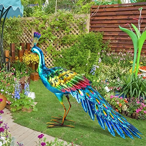 chisheen Metal Peacock Statue Garden Decor Yard Art Sculpture Outdoor Decoration for Lawn,Patio,Backyard,Housewarming Birthday Gifts for Women,Mom,Grandma