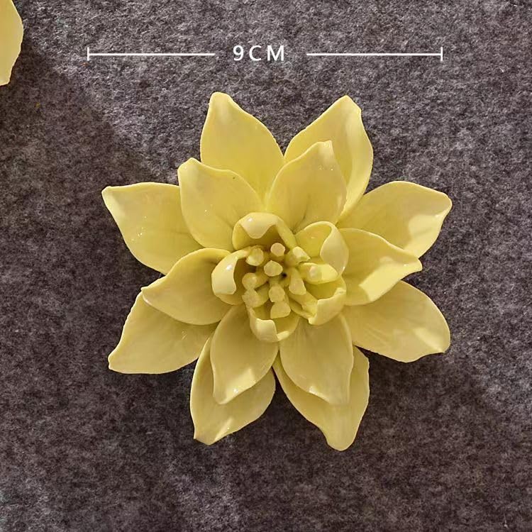 Ceramic Flower Wall Art, Artificial 3D Flower Wall Art, Handmade 3D Wall Art Hanging Sculpture, Porcelain Flower Wall Decoration for Home Office Decor (Yellow,Magnolia,3.54") - color: Yellow,Magnolia,3.54"