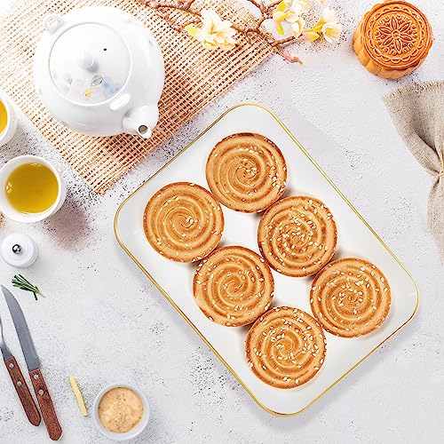 R-kay 3 Pack Plastic Serving Trays for Party - White and Gold Tray 8 by 11 in Heavy Duty Dessert Food Rectangular Premium Platters - color: White and Gold Rim