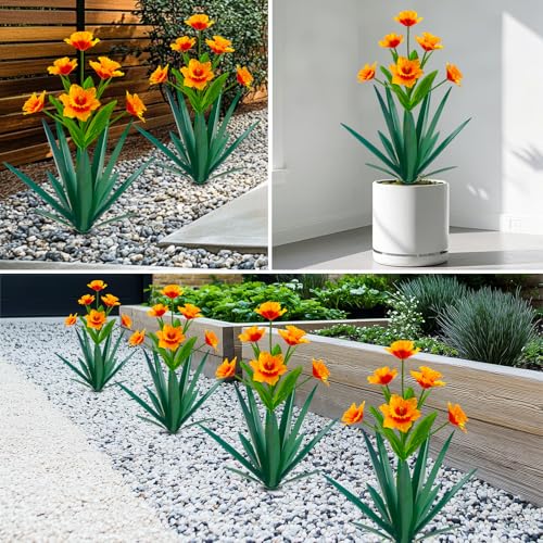 Homight Metal Agave Plant Outdoor Decoration Outdoor Garden Decoration Daffodils Flowers Mexican Yard Art Daffodils Flowers Decorative Garden Gift (2 Big Orange Daffodil) - color: 2 Big Orange Daffodil