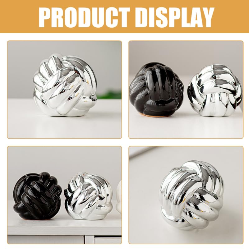 Cabilock Ceramic Statue Silver Knot Statue Decor Ceramic Thread Knot Link Figurine Geometric Sphere Modern Art Sculpture Table Decoration Accents for Home Office Office Decor, 8.50X8.00X8.00CM - color: Silver