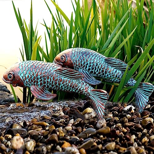 Set of 2 Antique Koi Fish Statue, Outdoor Garden Sculpture for Patio, Backyard, Pond, and Home Decor - color: Bronze