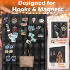Royxen 3.5 x 6 Feet Metal Pegboard with 50 Hooks, Peg Board Display Stand with Wheels, Large Standing Pegboard Displaywith T-Base Art Display Stand for Retail Stores Exhibitions Homes (Black) - color: Black
