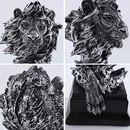 H&W Sandstone Lion Figurines - The King of Beasts - Statue Decoration for Home/Study/Living Room, Great Collectible Figurines, Best Gift for The Man, Silver Color (HH17-D3) - color: Silver