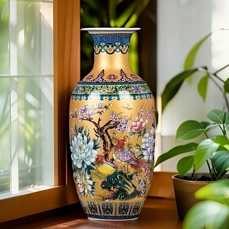14" Jingdezhen Large Fishtail Ceramic Vase Golden Handmade Home Decorative Vase, Modern Luxury Accent for Living Room, Wedding, or Gift. Elegant Floral Arrangement Centerpiece. (G) - color: G