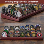 LIUYALO Challenge Coin Display, 6 Row Military Coin Holder Display Rack, Solid Wood Coin Rack Stand Holds 42 Coins with Deep Anti-Slip Grooves, Collector Display for Desk or Shelf - color: bronze