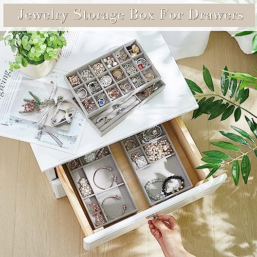 Junkin 18 Pcs Velvet Jewelry Tray, Stackable Jewelry Organizer Trays for Drawer, Jewellery Box Divided Display Tray, Jewelry Inserts for Drawer for Rings Earring Bangle Necklaces(Gray) - color: Gray