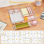 SMARTAKE 13-Piece Drawer Organizers with Non-Slip Silicone Pads, 5-Size Desk Bathroom Drawer Organizer Trays Storage Tray for Makeup, Jewelries, Utensils in Bedroom Dresser, Office and Kitchen, Clear - size: 13 PCS