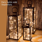 Allgala 3-PC Lantern Set 23 Inch Jumbo Deluxe Modern Indoor/Outdoor Candle Lantern Set Stainless Steel Frame Tempered Glass Rectangular Black for Garden Poolside Fireplace Wedding - color: Cuboid Black