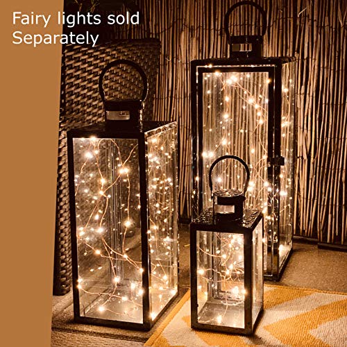 Allgala 3-PC Lantern Set 23 Inch Jumbo Deluxe Modern Indoor/Outdoor Candle Lantern Set Stainless Steel Frame Tempered Glass Rectangular Black for Garden Poolside Fireplace Wedding - color: Cuboid Black