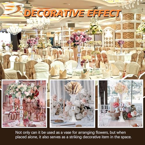 VIJIV Crystal Acrylic Trumpet Vase for Wedding Centerpieces & Home Decor - 21.7" Clear Flower Stand with Ribbed Texture, Gold Accents, Table/Floor Vase for Events, Bridal Showers & Boho Weddings - size: M/21.7 Inch Tall