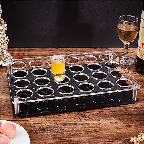 NBEADS 24 Shot Glass Tray Holder, Bar Acrylic Shot Glasses Holders Wine Glass Cup Serving Tray Cups Organizer Shot Glass Display Bar Accessories for Party, Bar, Club, Hole: 1.5" - color: Clear&black 24 Shot -- Hole: 1.5"