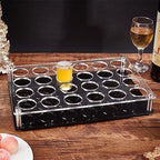 NBEADS 24 Shot Glass Tray Holder, Bar Acrylic Shot Glasses Holders Wine Glass Cup Serving Tray Cups Organizer Shot Glass Display Bar Accessories for Party, Bar, Club, Hole: 1.5" - color: Clear&black 24 Shot -- Hole: 1.5"