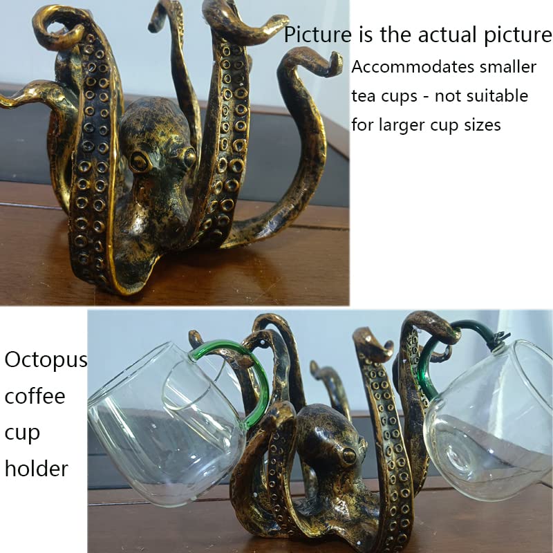 Octopus Statue Resin Octopus Sculpture,Octopus Coffee Mug Holder,Fun Tea Cup Holder Jewelry Holder,Retro Style Gold Octopus Statue Accessories for Kitchen Restaurant Coffee Bar Decor
