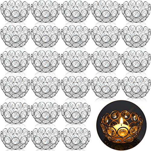 Potchen 30 Pcs Tea Light Candle Holders - Crystal Votive Candle Holders Tealight Jewel Bowl Stands Decorative Centerpiece for Wedding Party Home Table Decor (Silver) - color: Silver
