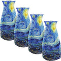MODGY Expandable Flower Vase, Plastic Decorative Modern Foldable Printed Vases for Centerpieces for Wedding, Dining Table, Home Decor, Living Room, Bathroom, Starry Night, Vincent Van Gogh, 4 Pack - style: 4 Pack