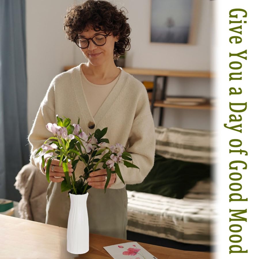 Unbreakable Vase for Flowers,White Plastic Vase Minimalist Style Suitable for Modern Home Decoration Living Room Dining Table Centerpiece Perfect Wedding Birthday Gift Giving