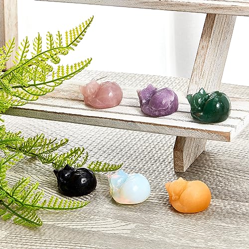 Barydat 6 Pieces Crystal Figurines Cat Statues Cute Cat Mother's Day Decor Gemstone Decor Small Carved Sculpture for Women Gifts for Kitty Lover Office Home Animal Stone Decoration