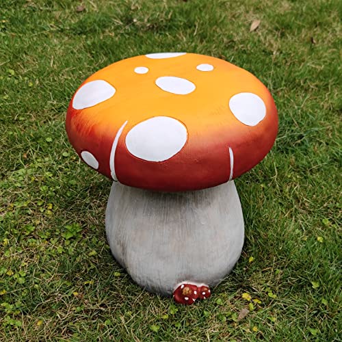 Mushroom Resin Statue Stool Over Sized Sculpture Courtyard Lawn Pond Ornament Garden Outdoor Patio Stool Decoration Red 13.3'' High - size: 13.3'' High