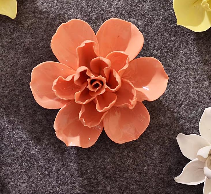Ceramic 3D Wall Art, Artificial Flower Wall Decor, Handmade Porcelain Wall Hanging Sculpture, Orange Jasmine Flower, 2.8"L x 2.8"W, Matte Finish, Unframed, Wall Mount, Living Room Office Decor - color: Orange,Jasmine Flower,2.76"