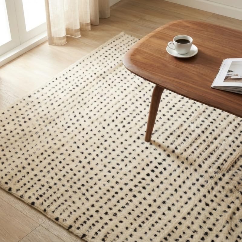 Art Object Handknotted Wool Area Rug Multi Sizes Ivory Polka Dot Pattern Hand Woven Carpet for Living Room Bedroom - Soft Pile Pet Friendly Home Decor Made in India - size: 12' x 9' (Rectangular)
