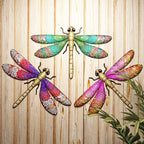 3pcs Metal Dragonfly Garden Art Decorations, Outdoor Hanging Wall Decor Sculptures for Home Garden Yard Patio Window