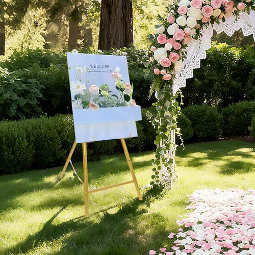 Gold Easel Stand for Sign, Adjustable Metal Display Easel 4-Tier Height Large Artist Display Easels for Painting Wedding, Baby Shower, Birthday Party and Commercial Display