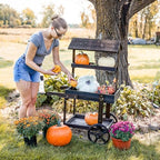 Sunnydaze Country Market Flower Cart Display Stand with Wheels - 2 Shelves - Fir Wood - 30 lb Weight Capacity - Charred Fir - color: Charred Fir