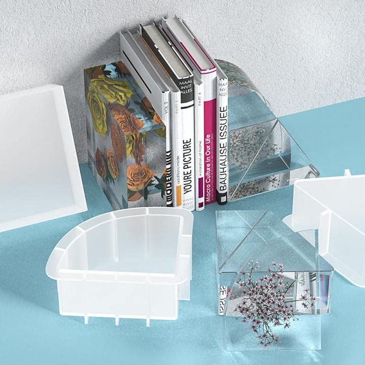 2Pcs Large Bookends Silicone Mold Epoxy Resin Molds for Books Stoppers Desktop Organizer Flower Preservation DIY Resin Crafts Wedding Gift - color: 2 trapezoid bookend mold