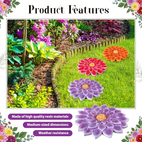Cinnvoice 3 Pack Garden Stepping Stone Outdoor, Decorative Dimensional Resin Stepping Stones for Patio Pathway Landscaping Walkway Sculpture Yard Backyard Lawn(Dahlia,10 Inches) - size: 10 Inches, style: Dahlia
