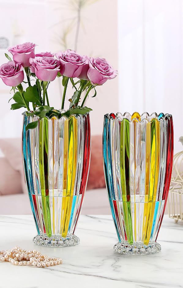 Large Colorful Glass Vase 10.6 in Tall Vase - size: Large