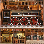 Book Nook Kit, Book Nook Kits for Adults DIY Booknook Model Build, DIY 3D Wooden Puzzle Bookend Booknook Bookshelf Insert Miniature Dollhouse Kit for Home Decoration - style: Train Repair Station