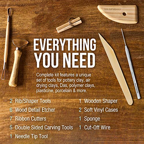 U.S. Art Supply Pottery & Clay Tools Sets (26-Piece) - 12 and 14-Piece Set Include Pottery Tools, Canvas Case for Sculpting, Ceramics, and Easy Storage & Transport - size: 26-Piece with Nylon Cases