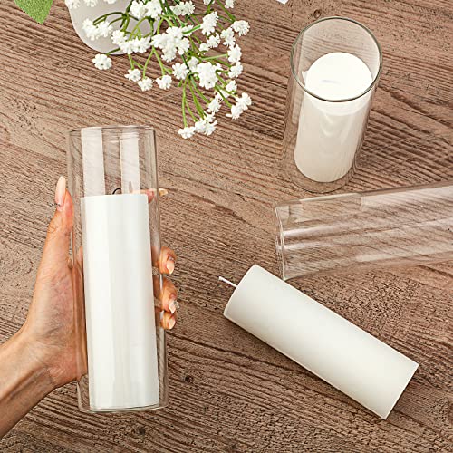 Didaey 3 Sets White Pillar Candles and Glass Candle Holders, Clear Cylinder Vases for Slim Pillar Candles Wedding Centerpieces