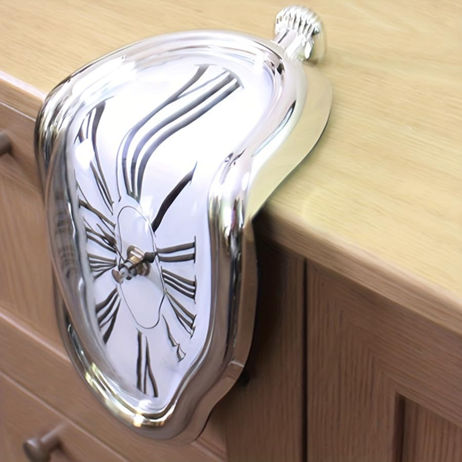 TIMEACT Melting Clock Dali Melted Clock Gift Decor Art Inspired Wall Clock Twisted Shelf Hanging Surrealist for Decorative Shop Office Home Desk Roman (Silve) - color: Silve