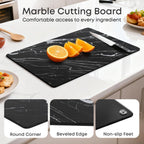 Murrey Home Glass Cutting Board for Kitchen Counter, Tempered Glass Chopping Boards Dishwasher Safe, Small Clear Countertop Tray, Scratch Resistant, Heat Resistant, Non Toxic, Black Marble, 16"x12" - color: Textured Black Marble, size: 15.7"L x 11.8"W