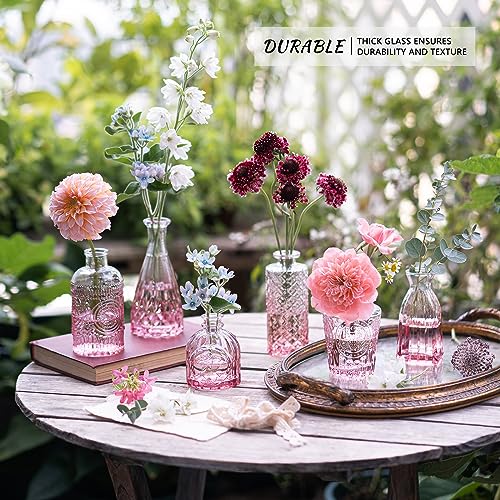 SUPMIND 12Pcs Glass Bud Vase Set, Small Flower Vase for Centerpieces, Pink Bud Vases in Bulk, Mini Vintage Vase for Rustic Wedding Decorations - color: Pink, size: 12Pcs