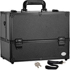 Joligrace Makeup Train Case Professional Adjustable - 6 Trays Cosmetic Cases Makeup Storage Organizer Box with Lock and Compartments 14 Inch Large Black - color: 3.Black