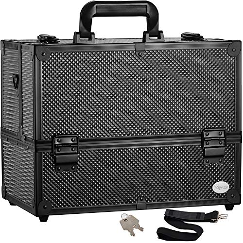 Joligrace Makeup Train Case Professional Adjustable - 6 Trays Cosmetic Cases Makeup Storage Organizer Box with Lock and Compartments 14 Inch Large Black - color: 3.Black