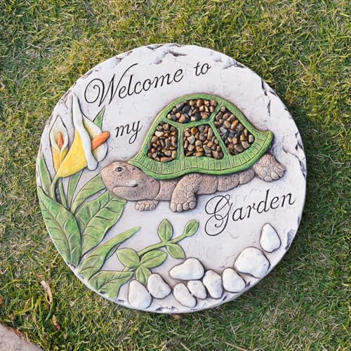 Outdoor Garden Decor Stepping Stones - Resin Tortoise Decorative Stones Pavers for Garden Decor for Outside Walkway Yard 9.5 * 9.5 * 0.5 Inch - color: Green