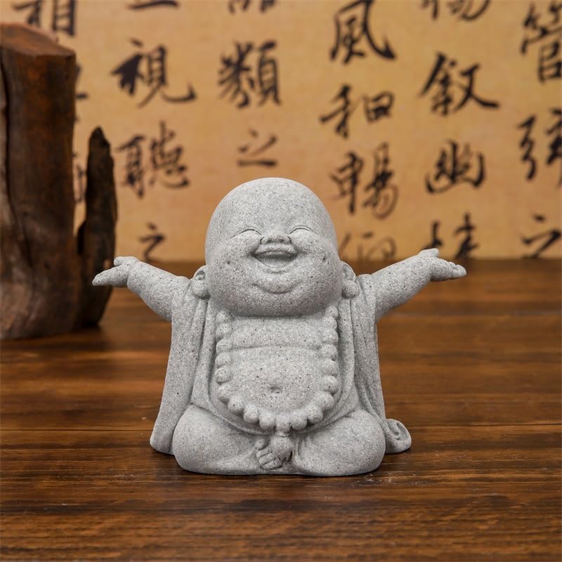 Stone Buddha Sculpture Zen Praying Statue Sculptures Ornament for Wealth Good Luck Feng Shui Decor Home Office Fish Tank Decoration