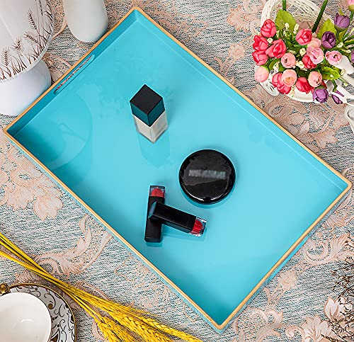 MAONAME Blue Serving Tray with Handles, Modern Decorative Tray for Coffee Table, Plastic Rectangular Tray for Ottoman, Bathroom, Decor, 15.8” x 10.2” x1.4 - color: Blue, size: 15.8" x 10.2" x 1.4"