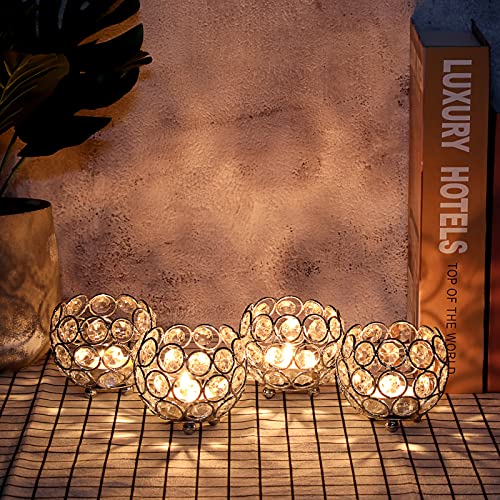 OwnMy Set of 4 Crystal Bowl Tealight Holders Small Round Votive Candle Holders, Silver Crystal Tea Light Candle Lanterns Candle Stands for Dining Table Centerpieces Wedding Decors - color: Silver