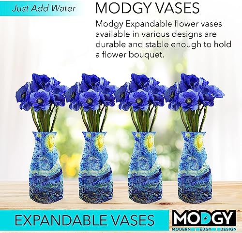 MODGY Expandable Flower Vase, Plastic Decorative Modern Foldable Printed Vases for Centerpieces for Wedding, Dining Table, Home Decor, Living Room, Bathroom, Starry Night, Vincent Van Gogh, 4 Pack - style: 4 Pack